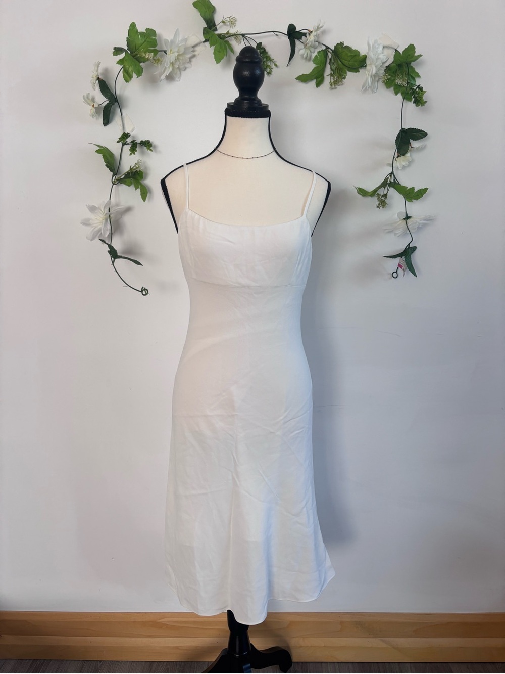 Dainty Sunday Best- Classic White Satin Camisole Slip Dress Size Small